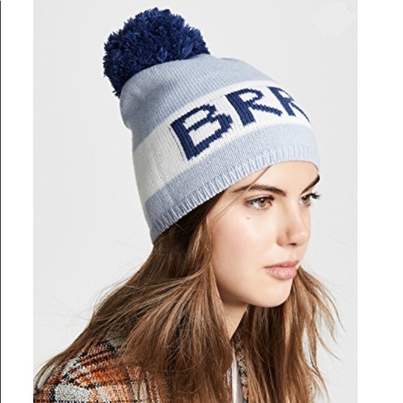 NWT Kate Spade Blue Knit Brrr Pompom Beanie Hat - Picture 2 of 8